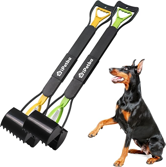Large Dog Pooper Scooper for Yard - 32" Long Handle, No Bending, Grass-Friendly, Easy to Clean, Durable & Sturdy, 2-Pack