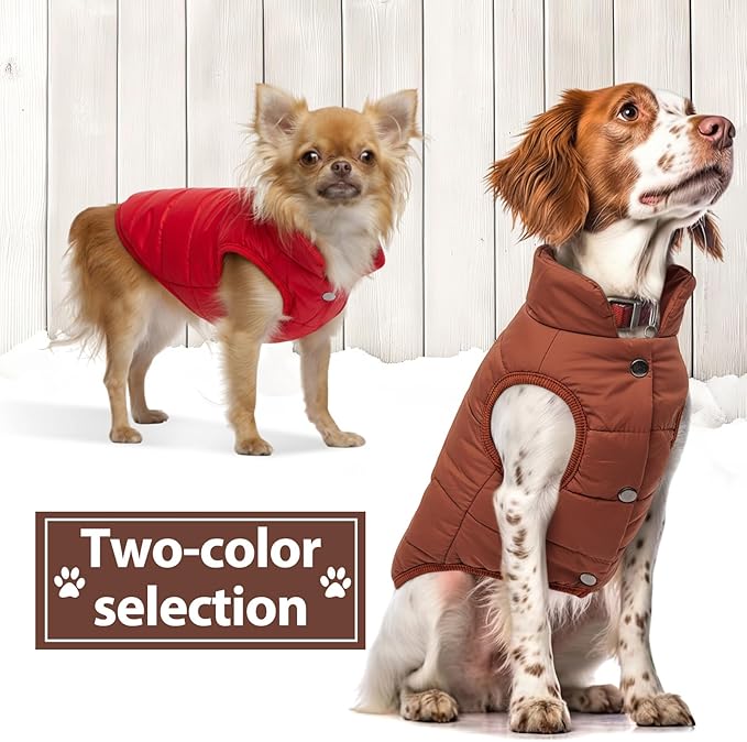 Syhood 2 Pieces Dog Jacket 2 Layers Fleece Lined Dog Jacket Warm Soft Windproof Small Pet Coat for Winter Cold Weather (M,Red,Brown)