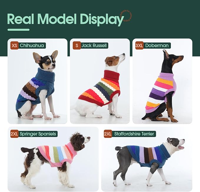 Kuoser Dog Sweater, Large Sweaters for Dog Girls Boys Christmas Thanksgiving Outfit, Thick Fall Winter Cable Knitwear, Pet Sweatshirt Warm Clothes Turtleneck Pullover, Green L