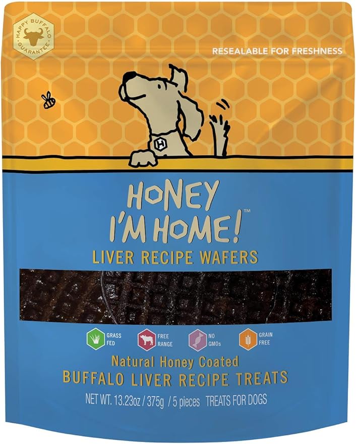 Honey I'm Home, Liver Recipe Wafers Buffalo Dog Treats, 13.23 Ounces - All Natural, Free Range, Healthy, Grain Free, Honey Coated & Crispy