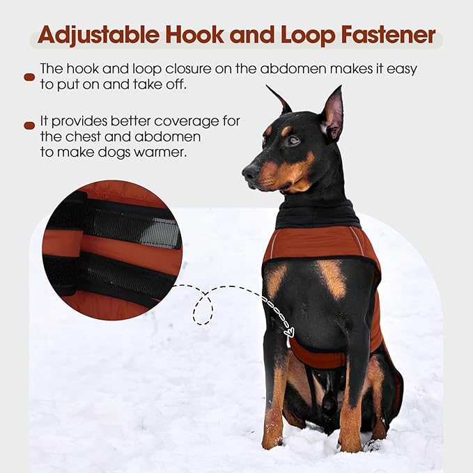 IDOMIK Dog Winter Coat, Warm Waterproof Dog Puffer Jacket with Harness Hole, Adjustable Reflective Snow Jacket Vest with Turtleneck, Pet Cold Weather Coats for Large Dogs,Caramel,3XL