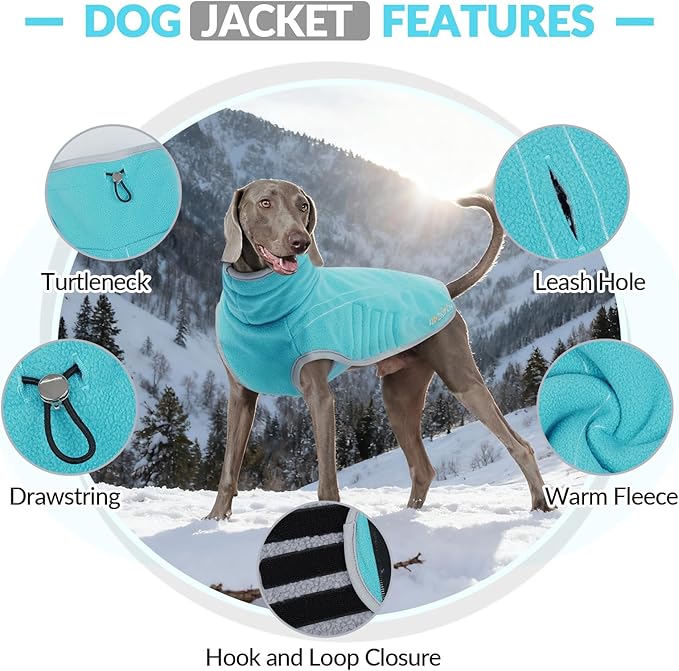 ROZKITCH Reversible Fleece Lined Dog Coat Super Warm Fleece Sherpa Sweater with Embroidery, Adjustable Double-Sided Plush Sweatshirt for Small Medium Breeds Bluegreen XL