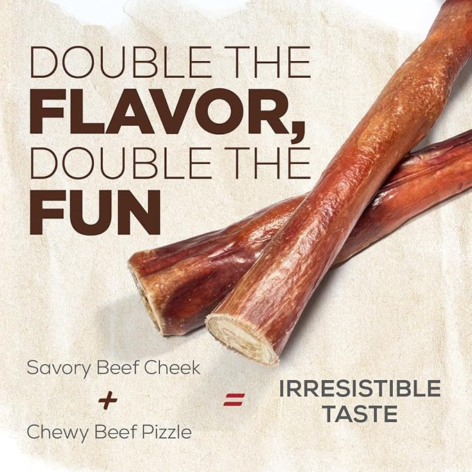 Natural Farm Power Bully Sticks Dog Chews (2-3”, 1 Pound Bag), 2-in-1 Power Chews: Premium Beef Cheek Wrapped in Beef Pizzle, Double Chewing Time, Promotes Dental Health, Great for Small Dogs