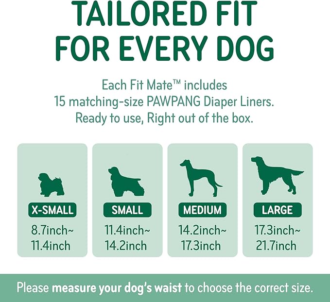PAWPANG Copper Fit Mate Washable Male Dog Belly Band Kit – 1 Reusable Male Wrap with 15 Dog Diaper Liners, Ideal for Senior Dogs, Incontinence, and Marking, L