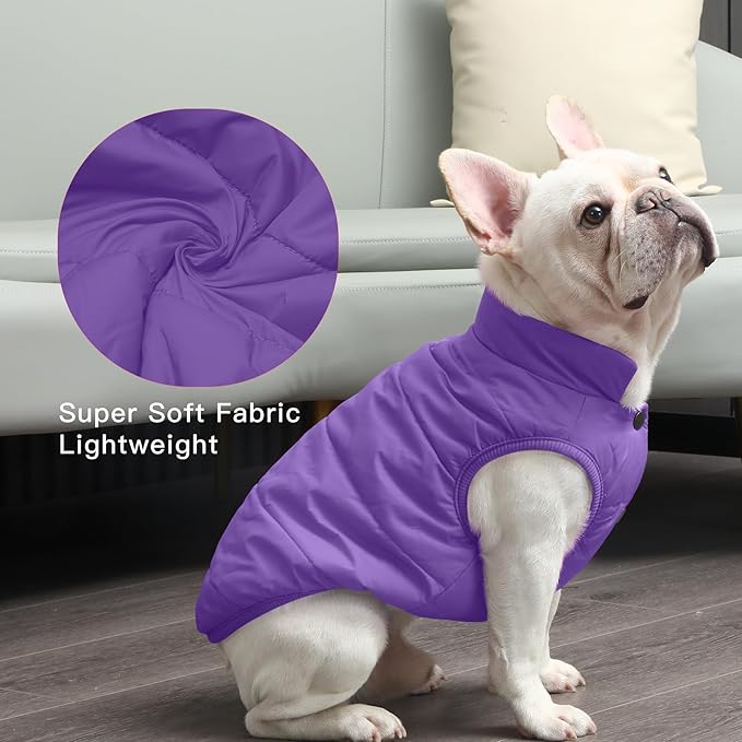 2 Layers Fleece Lined Warm Dog Jacket for Winter Cold Weather,Soft Windproof Medium Dog Coat,Purple XL
