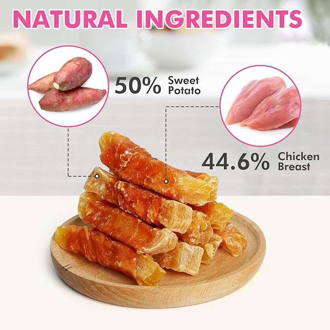 Dog Treats, Chicken Wrapped Sweet Potato Dog Treats, Rawhide Free Healthy Snacks, Soft Chews for Puppy and Small Dogs, 14 oz