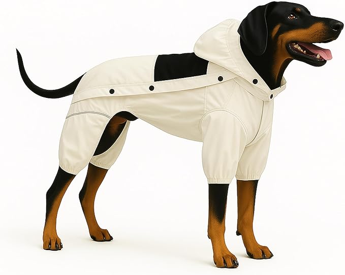 LOVELONGLONG Waterproof Dog Raincoat with Removable Hood – Outdoor Full Body Dog Jacket, Windproof Snowproof Shell Suit – All Season Pet Rain Gear Ivory XXS