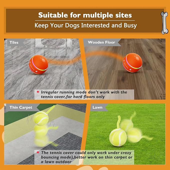 PetDroid Interactive Dog Toys Dog Ball,[2025 Newly Upgraded] Durable Motion Activated Automatic Rolling Ball Toys for/Small/Medium/Large Dogs,USB Rechargeable(Orange)