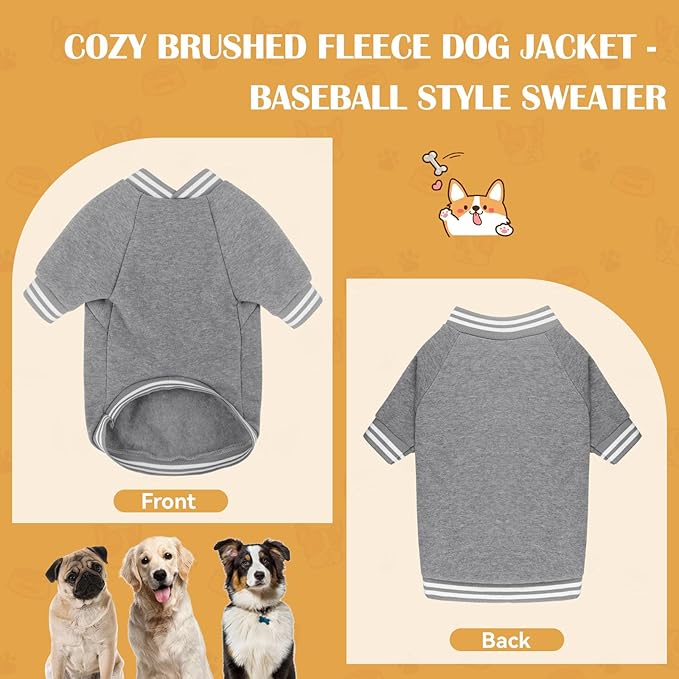 Dog Sweaters for Medium Dogs, Brushed Fleece Dog Sweater Baseball Jacket Soft Warm Pet Sweater Clothes Medium Sized Boy Girl Pet(Gray-M)