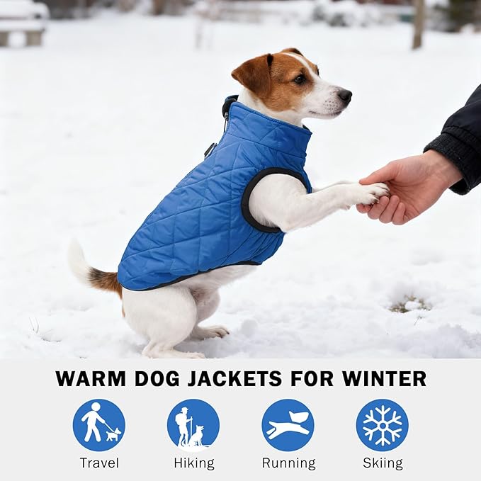 SCENEREAL Winter Dog Vest Coat with Harness Built in, Warm Puppy Jacket for Small Medium Dogs, Cold Weather Coat with Zipper, Fleece Puffer Vest Windproof Snow Clothes, Blue M