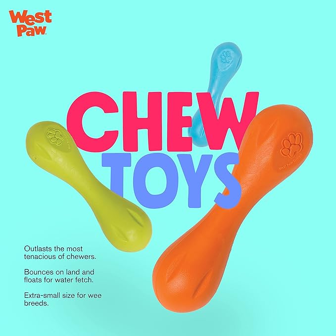 WEST PAW Zogoflex Hurley Dog Bone Chew Toy – Floatable Pet Toys for Aggressive Chewers, Catch, Fetch – Bright-Colored Bones for Dogs – Recyclable, Dishwasher-Safe, Non-Toxic, X-Small, Aqua