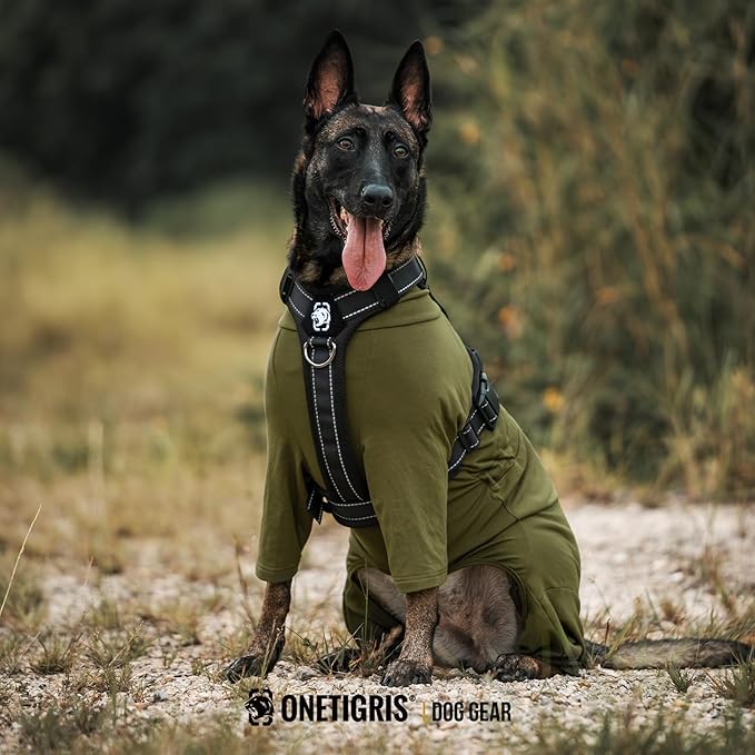 OneTigris Dog Pajamas - Breathable Modal Stretch Dog Clothes, Four-Legged Cold Weather Clothes, Anti-Shedding Suit Onesie with Back Locking Zipper and Adjustable Chest Drawcord
