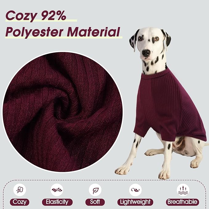 ROZKITCH Dog Shirt with Hoodie Dog Ears Cover 2 in 1, Soft Lightweight Dog Striped T Shirt Pullover Dog Tank with Detachable Ear Wrap, Dog Hoodie Tshirt Dog Boy Girl, Stretchy Sweater WineRed M