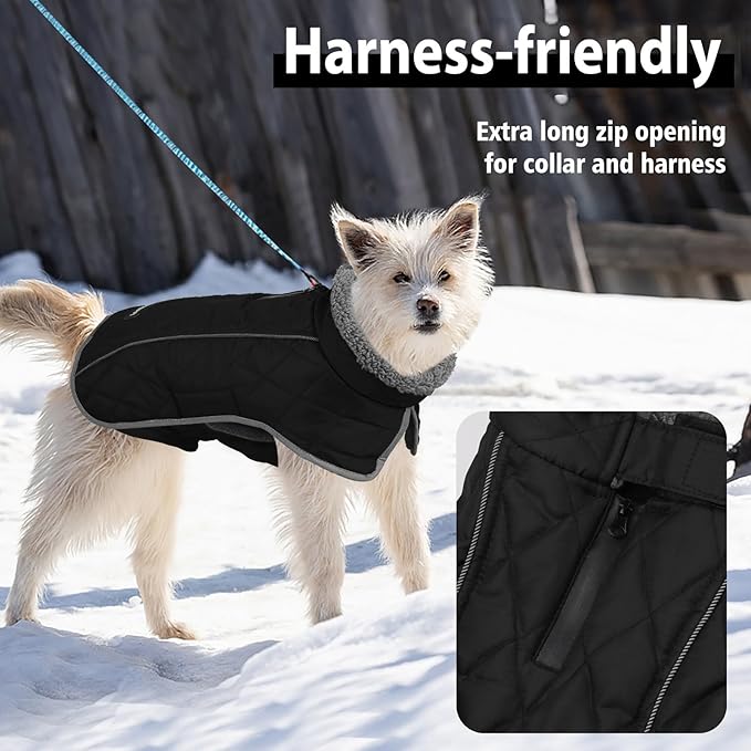 Fragralley Dog Coat Small, Waterproof Dog Jacket with Warm Fleece Lining, Adjustable Reflective Dogs Winter Coat, Turtleneck Pet Coats for Cold Weather (Black S)
