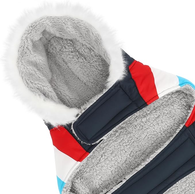 HDE Dog Puffer Jacket Fleece Lined Warm Dog Parka Winter Coat with Harness Hole Patriotic - XL