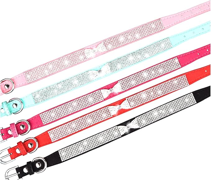 Serijoars Small Dog Collar with Rhinestone Crystal Diamond Colorful Bling Girl Puppy Cat Collars (S, Red3)