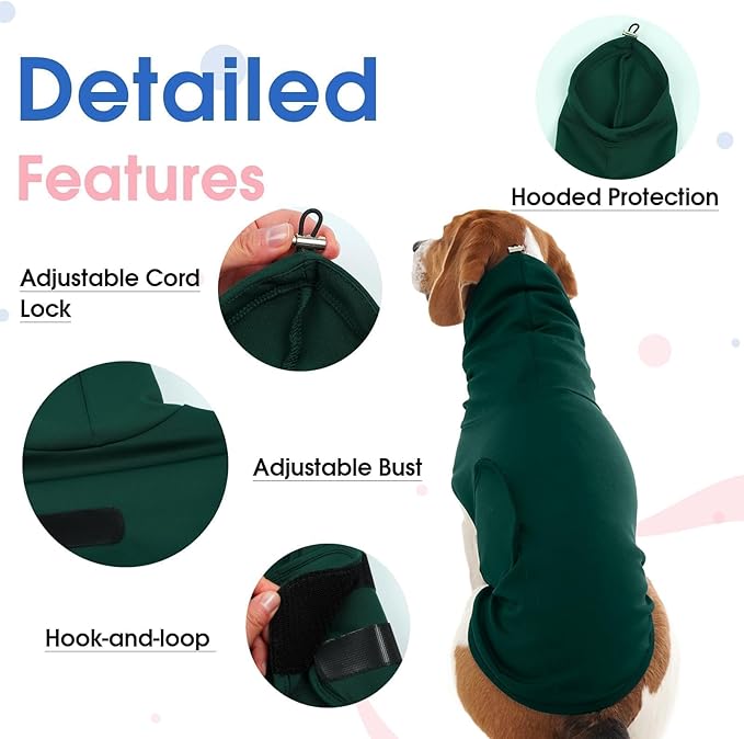 X-Large Dog Fireworks Anxiety Vest with Adjustable Chest,Hood Neck Wraps,Soft Lightweight Calming Shirt for Lightning,Storms,Separation,Home Alone(DarkGreen)