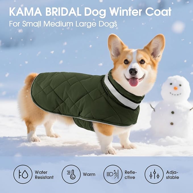 Dog Winter Coat Warm Padded Puppy Jacket Windproof Water Resistant Clothes for Small Medium Large Pets Christmas Sweater Outfit Vest(Green, 2XL)