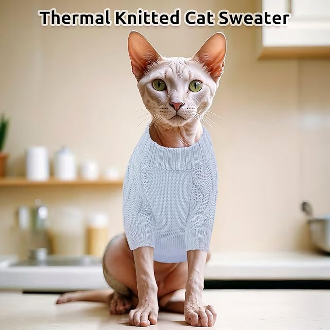 ASENKU Cat Sweater Soft Warm Puppy Clothes Knitwear for Kittens & Small Dogs, Thick Knitted Sweater for Sphynx Hairless Cats Teacup Chihuahua and Extra Small Dogs (Blue, XL)