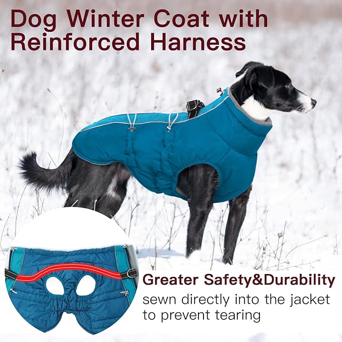 Dog Coat for Large Dogs, Dog Winter Jacket-X Large Warm Zip Up Snowsuit Dog Harness Vest Reflective Water-Resistant Dog Coat Dog Snow Jacket for Large Dogs Beagle, Corgi, Green