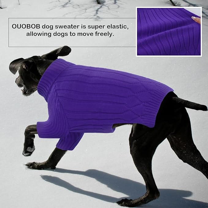 Large Breed Dog Sweaters, Warm Winter Fall Dog Sweaters for Dog Girls Boys, Turtleneck Dog Knitwear, Doggie Christmas Sweater, Pet Sweatshirt Clothes Outfit Knit St. Bernard (Purple XXXXXL)