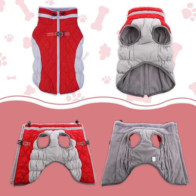 Lelepet Dog Coat Warm Dog Winter Coat Waterproof Dogs Jacket with Harness Built in Reflective Pet Fleece Vest Zip-Up Cold Weather Coats for Medium Dogs Turtleneck & Windproof Coats Dachshund Red M