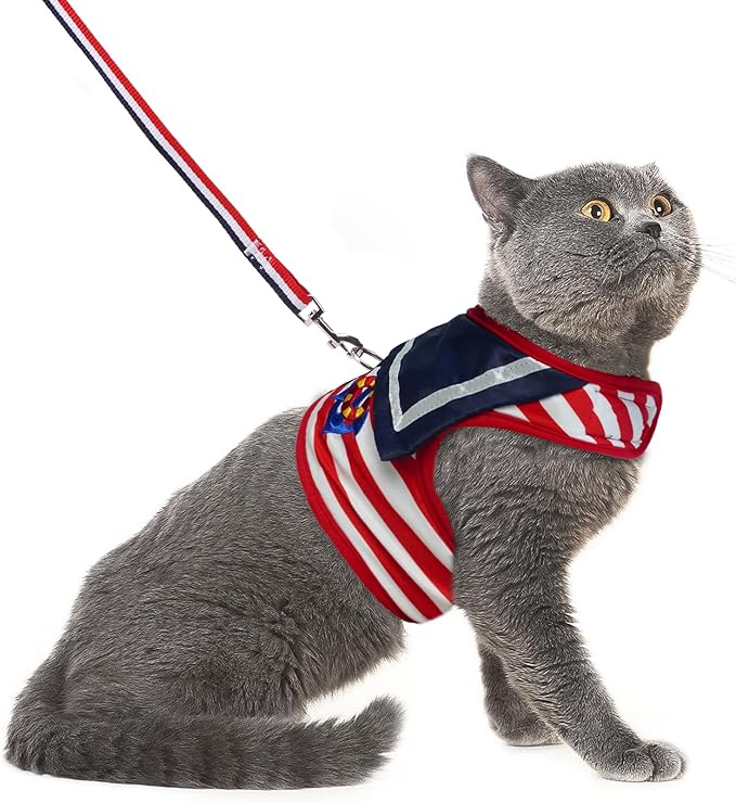 PUPTECK Soft Mesh Cat Vest Harness and Leash Set Puppy Padded Pet Harnesses Escape Proof for Cats Small Dogs Rabbits Bunny, Navy Red, L