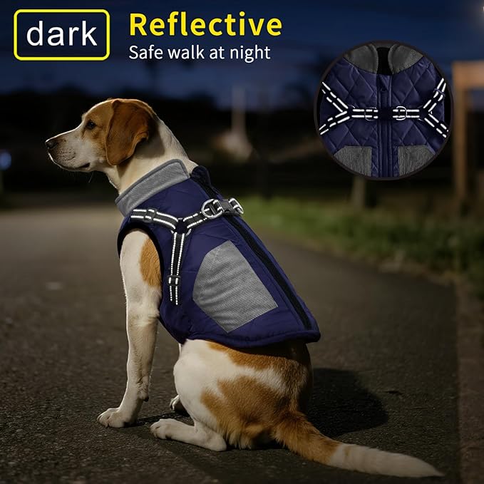Mosucoirl Warm Dog Coats Pet Clothes, Waterproof Dogs Jacket Reflective Pet Outfits Winter Dog Cold Weather Coat Cozy Snow Jackets Vest for Small Medium Large Dogs Puppy Doggie (NavyBlue, XL)