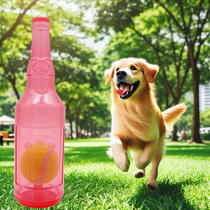 Wine Bottle Dog Toy, Fun Interactive Cute Squeaky Dog Toys with Tennis Ball Inside, Ideal for Large/Medium/Small Dogs to Fetch Games and Bonding Time, Not for Heavy Chewers, Large-Red