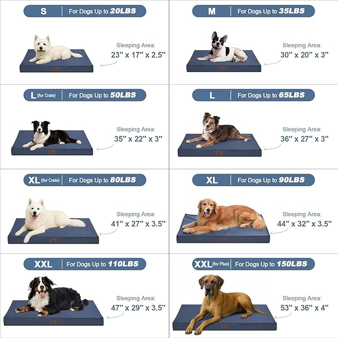 Outdoor Waterproof XL Dog Bed, Orthopedic Dog Bed for Large Dogs, Egg Crate Foam Pet Bed with Washable Removable Oxford Cooling Cover, 44x32 Inch, Navy