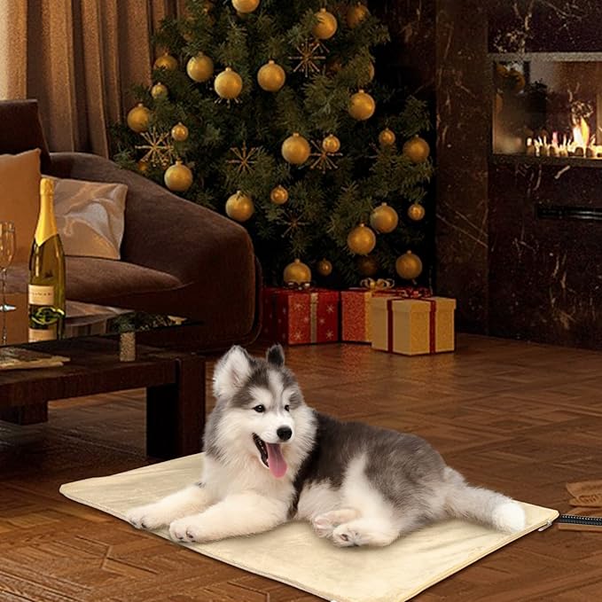 Toozey Large Pet Heating Pad, 6 Adjustable Temperature Heated Dog Bed with Timer, Waterproof Electric Heated Mat for Dogs and Cats, Chew Resistant Cord, Safe Indoor Use, 35x24in