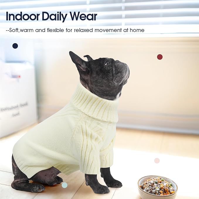 IECOii XXL Dog Sweater,Thermal Knit Big Dog Sweater with Sleeve,Pet Turtleneck Doggy Sweatshirt for Extra Large Dogs Boy Girl,Stretchy Large Dogs Cold Weather Outfit Pitbull Clothes,(White,XXL)