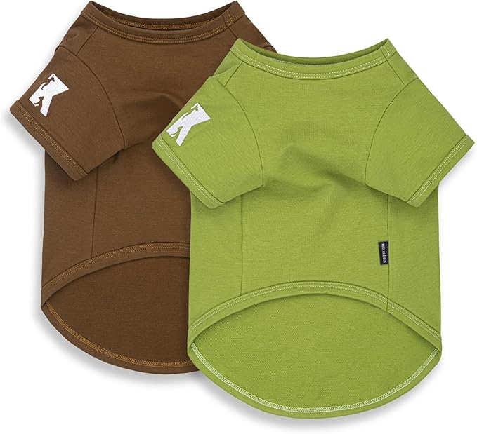 Koneseve Dog Shirts 2 Pack Soft Tee Comfortable Pet Clothes for Small Pets Brown & Avocado Green L
