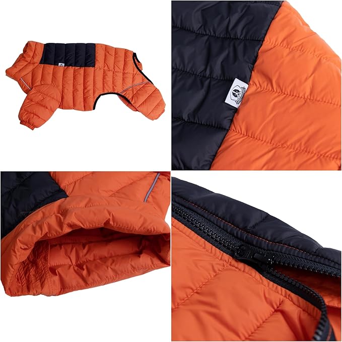 Lovelonglong Dog Coat Dog Warm Jacket, 4 Legs Covered Waterproof Windproof Reflective Warm Dog Vest, Zippered Adjustable Outdoor Dog Snow Jacket for Small Medium Large Dogs Orange XXXXL