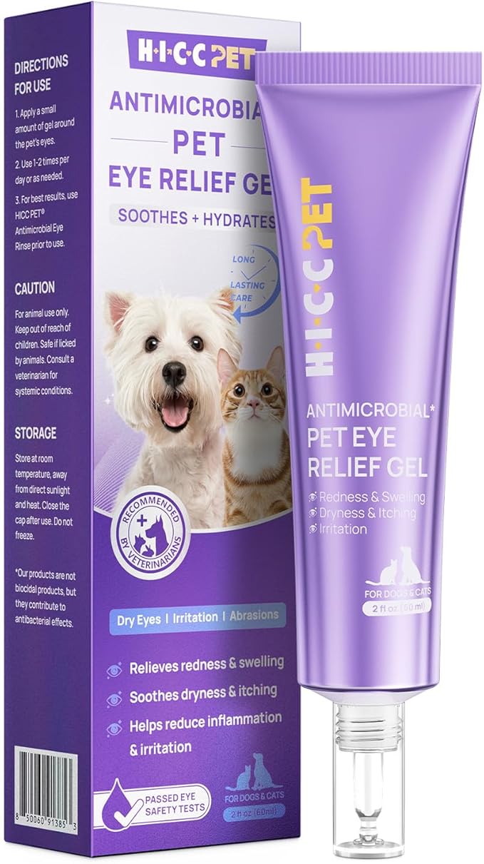 HICC PET Dog Eye Gel, Vet-Recommended Dog Eye Infection Treatment, Cat Eye Drops Wash, Soothes Irritation, Moisturizes Dry Eyes, Pet Eye Drops Ointment Alternative for Dogs, Cats, Horses. 2 fl oz