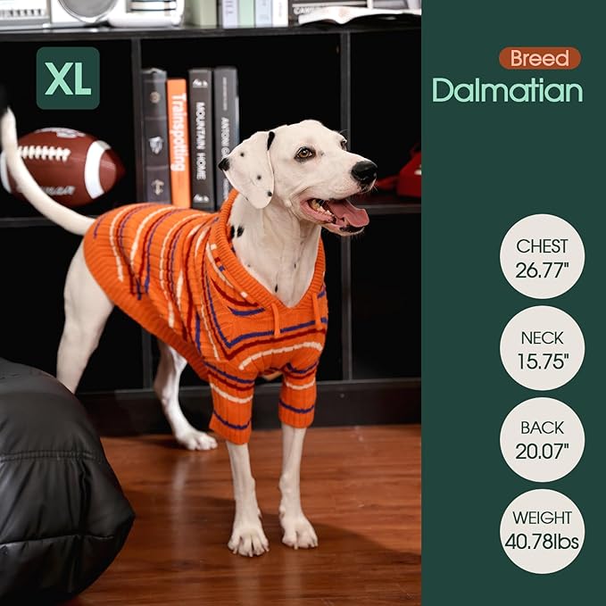 Kuoser Dog Sweater, Dog Sweaters for Large Dogs, Thanksgiving Christmas Large Size Dogs Pullover Sweater, Boy Girl Pet Cable Knitted Sweatshirt, Warm Hood Winter Clothes for Cold Weather, Orange L