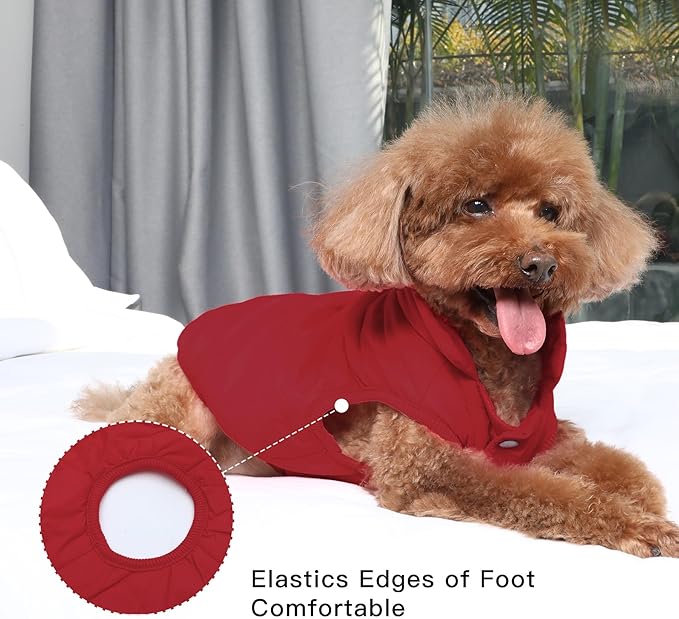 2 Layers Fleece Lined Warm Dog Jacket for Puppy Winter Cold Weather,Soft Windproof Small Dog Coat,Red S