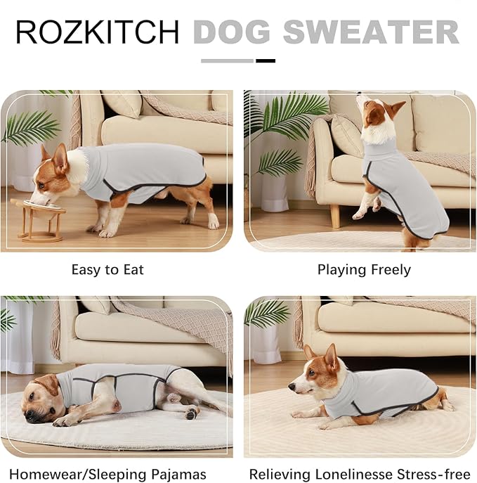 ROZKITCH Dog Winter Coat Soft Pullover Pajamas, Pet Windproof Warm Cold Weather Jacket Vest Cozy Jumpsuit Apparel Outfit Clothes for Walking Sleep Grey S