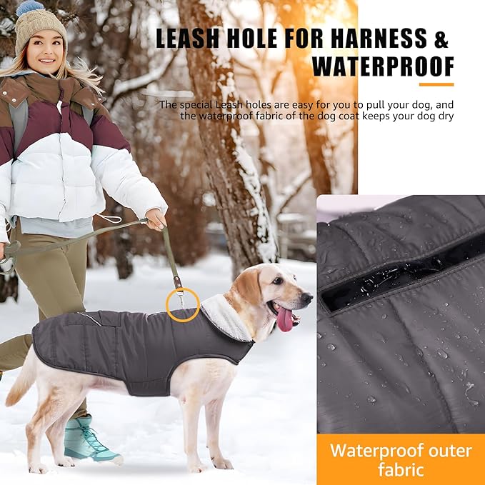 iBuddy Dog Winter Coats with Fleece Vest,Waterproof Warm Dog Snow Jacket Windproof, Reflective Adjustable Pet Dogs Cold Winter Coat for Dogs Girl Boy