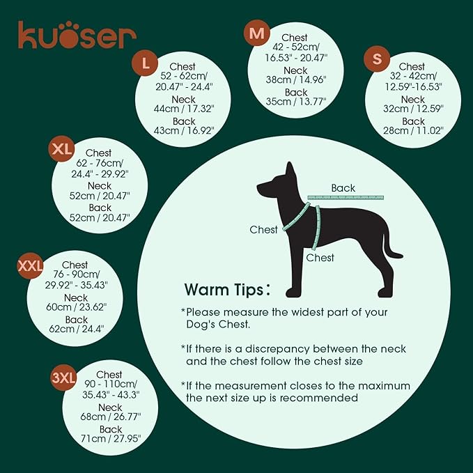 Kuoser Dog Coat, Super-Warm Dog Jacket Windproof Dogs Cold Weather Coats for Extra Large Dogs, Fleece Lining Turtleneck Puppy Snowsuit Reflective Adjustable Pet Winter Clothes Christmas, Blue 3XL