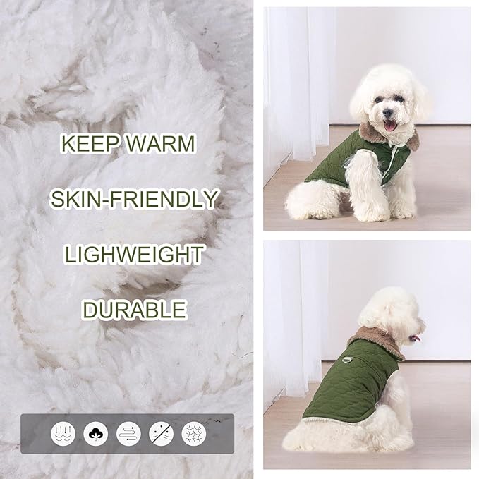 BEAUTYZOO Winter Dog Coat with Harness Built in, Warm Dog Puffer Jacket Vest Padded Fleece Cold Weather Coats Windproof Waterproof Snow Jackets Clothes for Small Medium Puppy, Green S