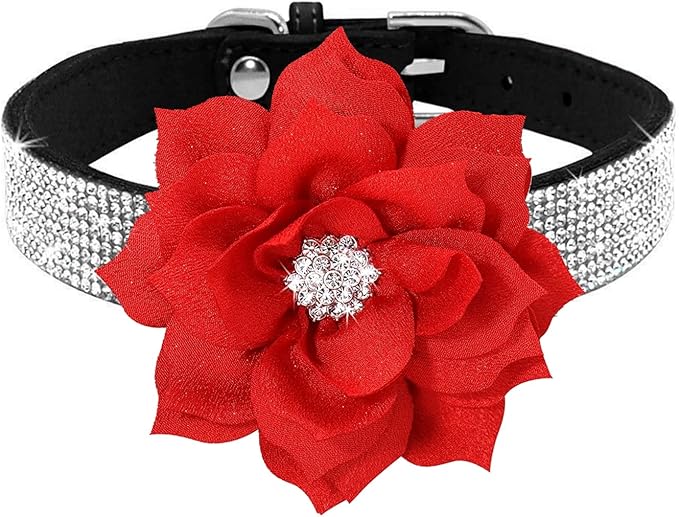 Serijoars Small Dog Collar with Rhinestone Crystal Diamond Colorful Bling Girl Puppy Cat Collars (S, Black6)