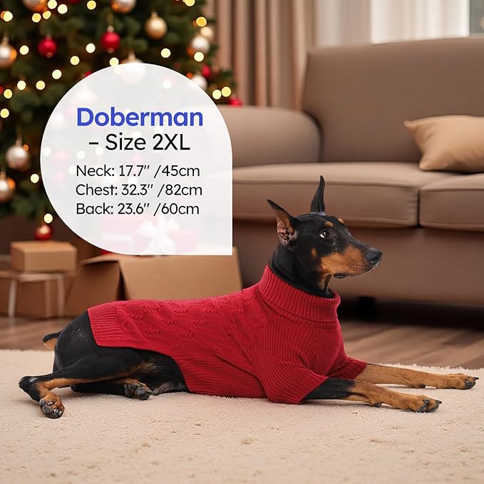 ASENKU Dog Sweater for Small Dog Girls Boys, Fall Winter Turtleneck Long Sleeve Pet Christmas Sweater, Pullover Sweatshirt for Westie, Red, M