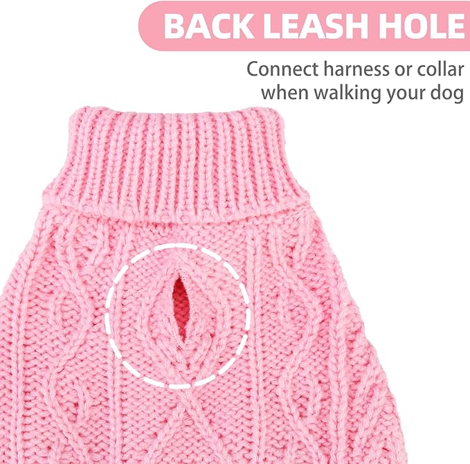 PUPTECK Dog Sweater, Turtleneck Warm Knitted Pullover Coat, Thick Cable Knitwear Clothes in Winter, Pet Apparel Outfits for Small Medium Dogs, for Cold Weather Indoor & Outdoor, Pink S