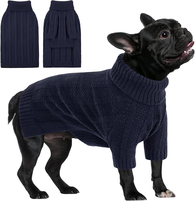 Queenmore Dog Sweaters for Medium Dogs Girls Boys,Soft Dog Sweater Xmas,Turtleneck Pullover Pet Sweaters Knitwear Outfit for Holiday,Knitted Soft Thick Warm Sweater for Bulldog,Dachshund(Dark Navy,M)