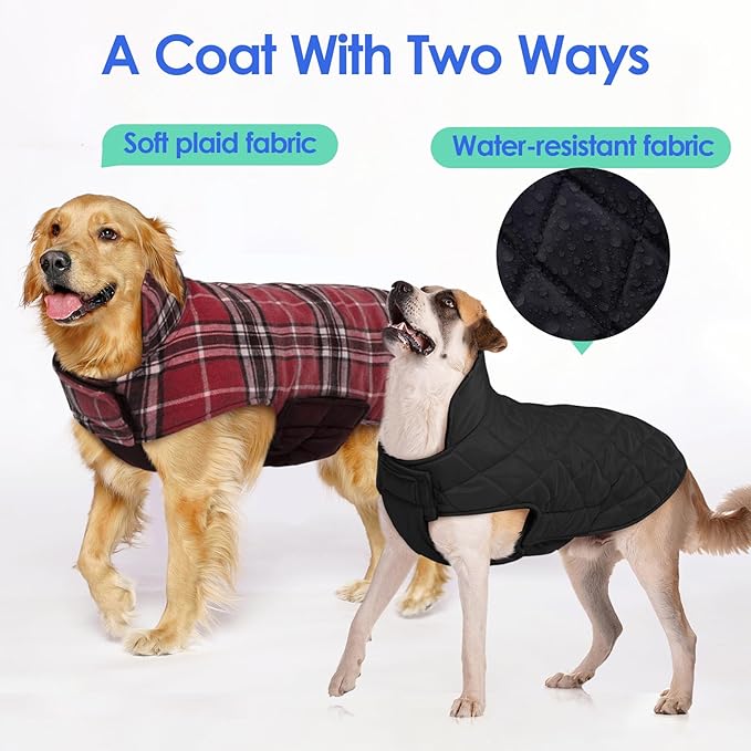 MIGOHI Dog Jackets for Winter, Windproof Waterproof Reversible British Style Plaid Warm Coat for Small Medium Large Dogs, Red, L