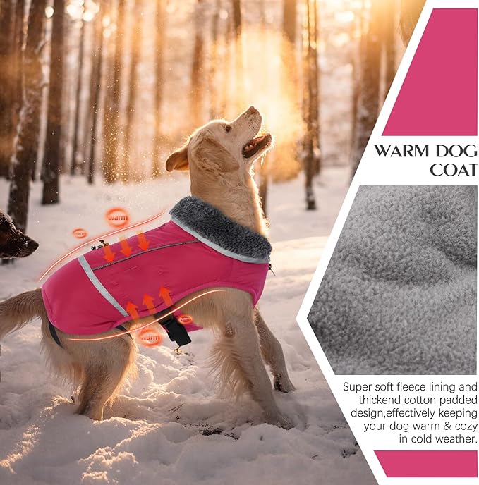 QBLEEV Warm Dog Coat Reflective Dog Jacket, Waterproof Dog Winter Coat Turtleneck Dog Clothes for Cold Weather, Thick Fleece Dog Snowsuit Christmas Dog Vest Pet Apparel for Small Medium Large Dogs L