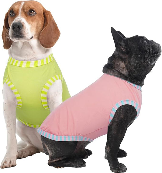 IECOii 2 Pack Sleeveless Dog Tees Shirt | Comfortable & Lightweight Fabric, Easy On/Off for Active Dogs, Pink+Green, L
