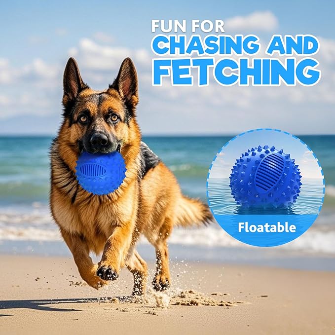 petizer 3" Squeaky Dog Balls for Aggressive Chewers, Durable Interactive Spiky Ball for Teething, Indestructible Rubber Dog Chew Toys, Tough Pet Toys for Small, Medium & Large Breeds