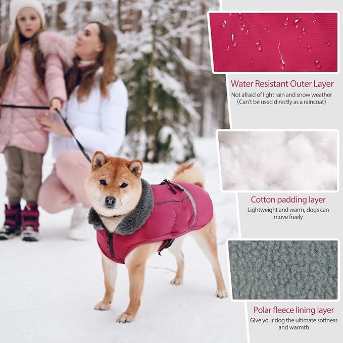 QBLEEV Warm Dog Coat Reflective Dog Jacket, Waterproof Dog Winter Coat Turtleneck Dog Clothes for Cold Weather, Thick Fleece Dog Snowsuit Christmas Dog Vest Pet Apparel for Small Medium Large Dogs S